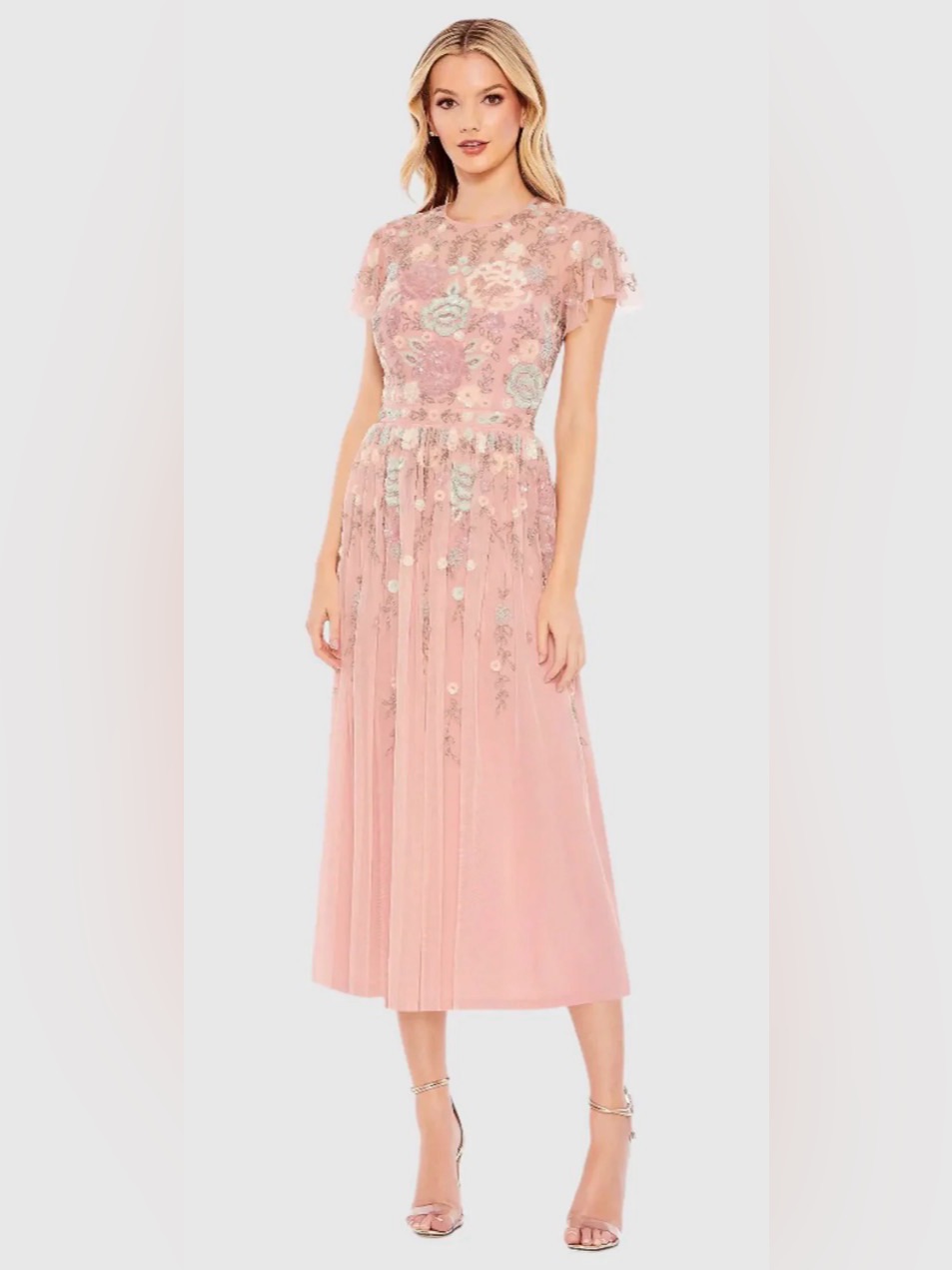 Nwt Mac Duggal Pink Embellished High Neck Butterfly Sleeve Midi Dress Us 4 #9134